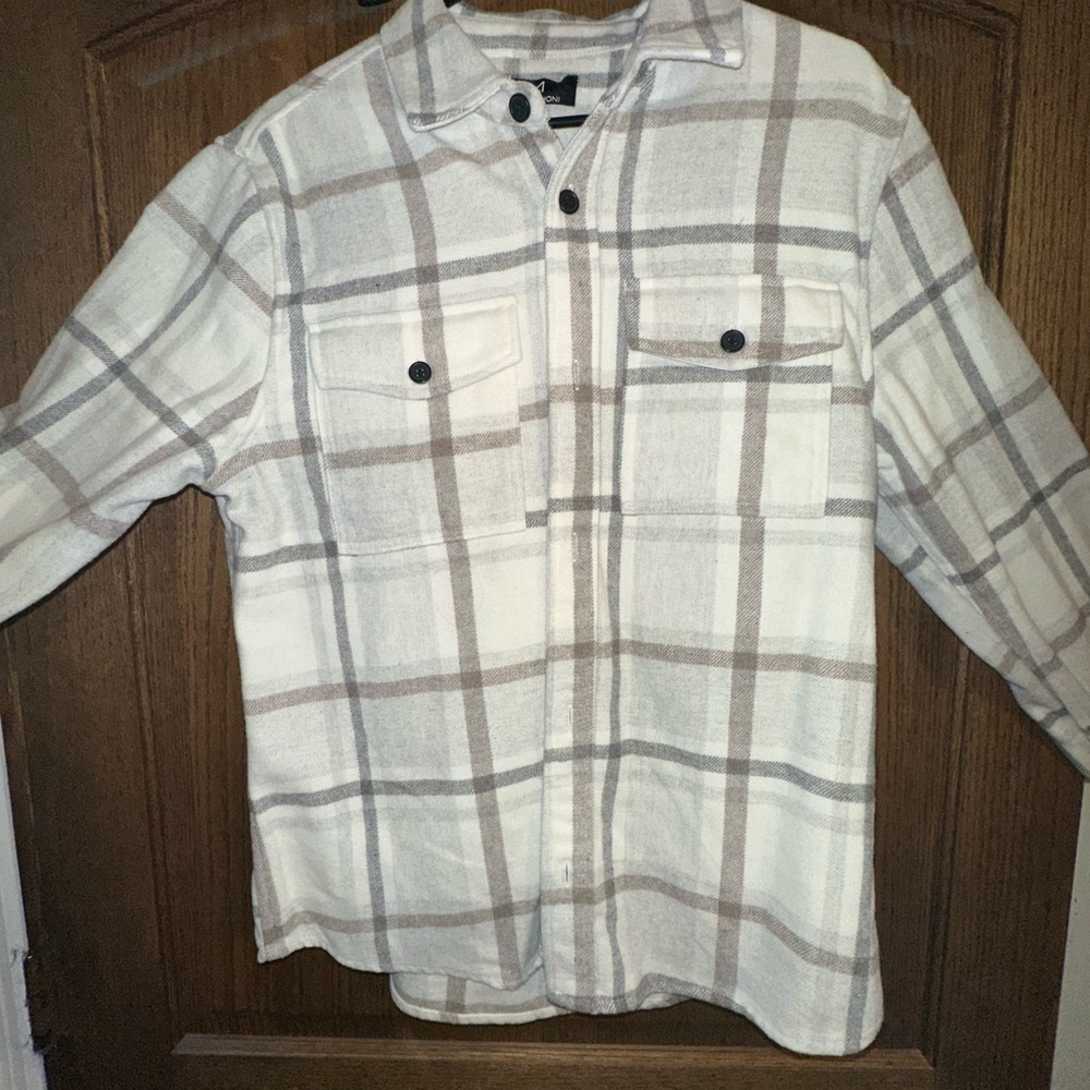 Magaschoni Gray and White Plaid Shirt